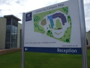 Elm Grove Post & Panel Signs outdoor weston college campus wayfinding signage 300x225 1
